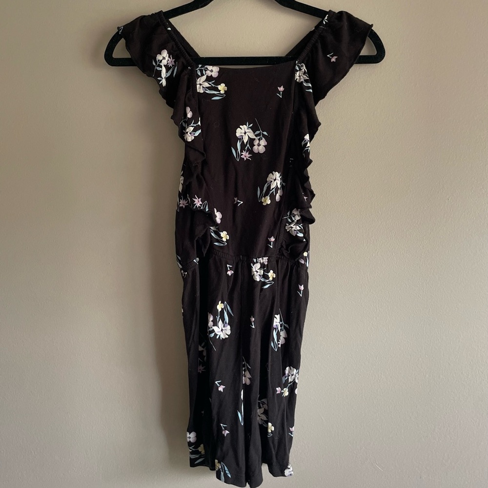 H&M black floral romper, girls size 8/10